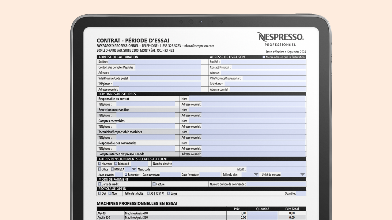 Formulaire PDF Nespresso